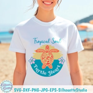 Tropical Sea Turtle SVG: Summer Shirt Design, Beach Clipart, Cricut & Silhouette (Digital Download)