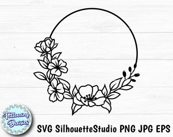 SVGの花のフレーム、花輪、モノグラムフレーム、円形フレーム、フレームクリップアート、切り絵テンプレート、クリカットとシルエット用のSVGファイル