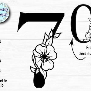 NUMERO 7 in SVG, Numero floreale, Numero 0, Numero 70, Anniversario, Compleanno, Modello di carta ritagliata, File Svg per Cricut e Silhouette