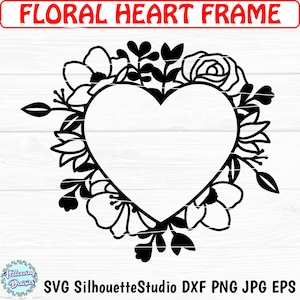 BLOEM HART SVG, bloemen SVG, liefde SVG, Valentijnsdag SVG, bloemen hart SVG, bloemen hart krans SVG, SVG-bestanden voor cricut en silhouet