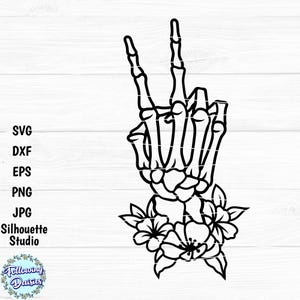 Mano SCHELETRO segno di PACE SVG, mano scheletro pace svg, Halloween svg, file di taglio scheletro, gotico, file di taglio per cricut e Silhouette