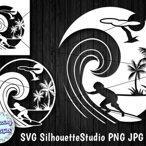 SURFER SVG, Surfer and big wave, surfer silhouette, Svg files for cricut and silhouette, Paper cut template, instant download