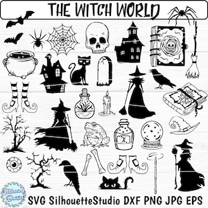 BRUJA SVG, Halloween svg, Noche de brujas svg, Sombrero de bruja svg, Araña, Escoba de bruja svg, Archivos de corte para cricut y silhouette