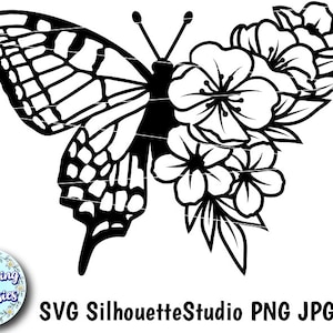 PAPILLON avec aile de FLEUR en SVG, Silhouette de papillon, Printemps, Papillon floral, Fichiers de coupe pour Cricut et Silhouette