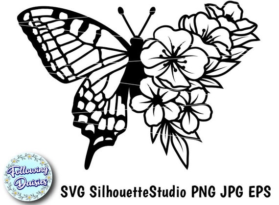 Download Butterfly In Svg Floral Butterfly Flowers Svg Spring Etsy