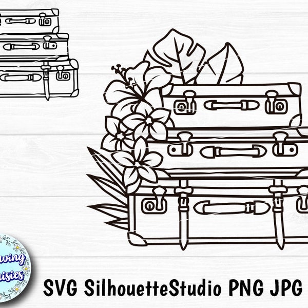 Old SUITCASES and tropical FLOWERS in SVG, Summer, Beach, Holidays, Floral, Travel, Svg files for cricut and silhouette, Paper cut template