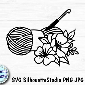 CROCHET SVG, Fadenkugel mit Blumen verziert, Hobby, Basteln, Blumen, Häkelnadel, svg-Dateien für Cricut und Silhouette