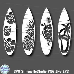 PLANCHES DE SURF SVG, surfeur, silhouette de planche de surf, été, plage, surf, sport, fichiers Svg pour cricut et silhouette, modèle en papier découpé