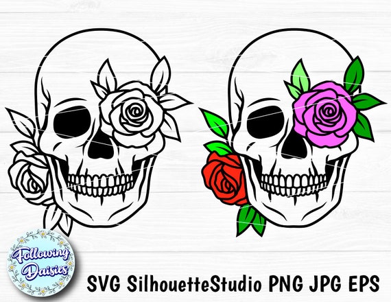 CALAVERA decorada con FLORES en SVG Rosas México Halloween - Etsy España