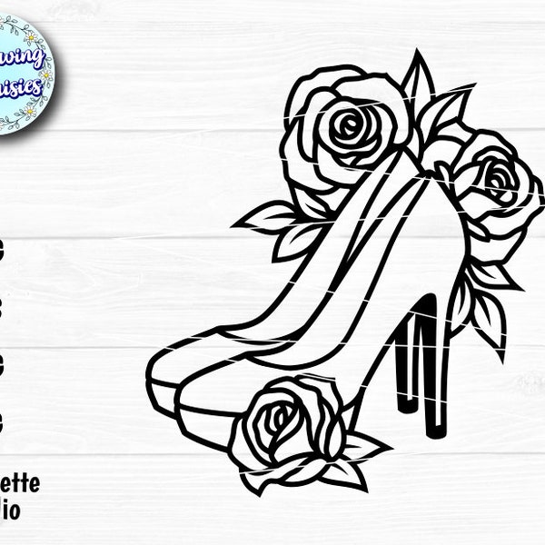 High HEEL SHOES SVG, Heeled shoes decorated with flowers, Women shoes, Fashion, Svg files for cricut and silhouette, Paper cut template