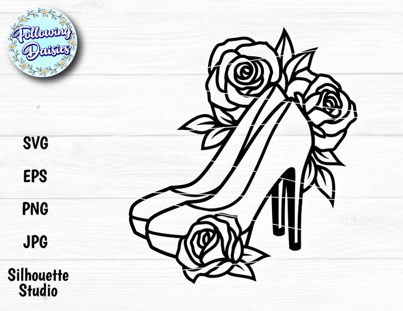 High HEEL SHOES SVG, Heeled shoes decorated with flowers, Women shoes, Fashion, Svg files for cricut and silhouette, Paper cut template image 1