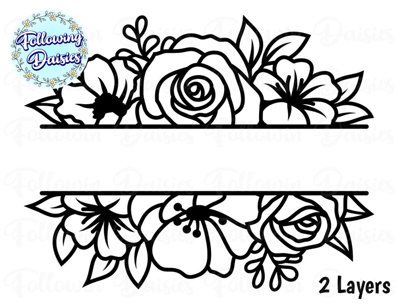 Download Art Collectibles Clip Art Flower Border Svg Files For Cricut And Silhouette Paper Cut Template Floral Monogra Floral Border In Svg Wedding Split Monogram