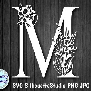 BLOEMEN LETTER M in Svg, decoratieve initiaal, papier gesneden sjabloon, Instant Download, Svg voor Cricut en silhouet