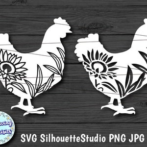 FLORAL CHICKEN in SVG, Chicken silhouette, Farm, Chicken clipart, Cute chicken, Svg files for Cricut and Silhouette, Paper cut template