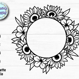SUNFLOWER FRAME in SVG, Floral wreath, Monogram frame, Circle frame, Frame clipart, Paper cut template, Svg files for cricut and silhouette
