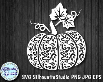 PUMPKIN with floral decoration in SVG format, Halloween, Thanksgiving, Fall decor, Paper cut template, Cut files for cricut and Silhouette