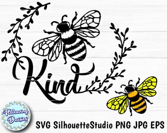 BEE KIND in SVG, Wreath, Save the bees, Bumble bee, Bee silhouette, Bee cut file, Paper cut template, Svg files for cricut and silhouette