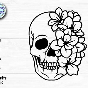 FLORAL SKULL in SVG, Tag der Toten, Halloween, Sugar Skull, Skelett, Gotic, Papierschnitt Vorlage, Schnittdateien für Cricut und Silhouette