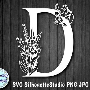 LETRA FLORAL D em Svg, inicial decorativa, modelo de corte de papel, download instantâneo, Svg para Cricut e Silhouette