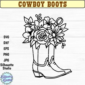COWBOY BOOTS SVG, Bottes avec fleurs, Bottes de cowboy florales svg, Western, Rodeo, Ranch, Cowgirl, Fichiers Svg pour cricut et silhouette