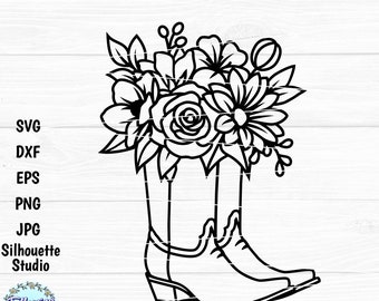COWBOY BOOTS SVG, Boots with flowers, Floral cowboy boots svg, Western, Rodeo, Ranch, Cowgirl, Svg files for cricut and silhouette