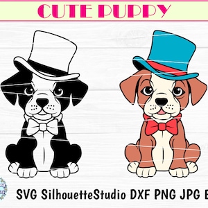 PERRITO SVG, Perrito con sombrero de copa svg, Lindo perrito svg, Pequeño perro svg, Perrito Bulldog svg, Archivos svg de perro para cricut