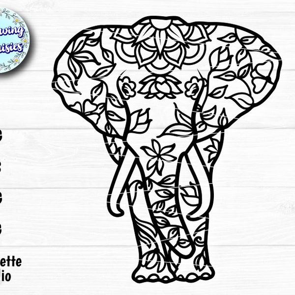 FLORAL ELEPHANT in SVG, Elephant decorated with flowers, Svg files for cricut and silhouette, Paper cut template, Instant Download