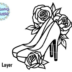 High HEEL SHOES SVG, Heeled shoes decorated with flowers, Women shoes, Fashion, Svg files for cricut and silhouette, Paper cut template image 3