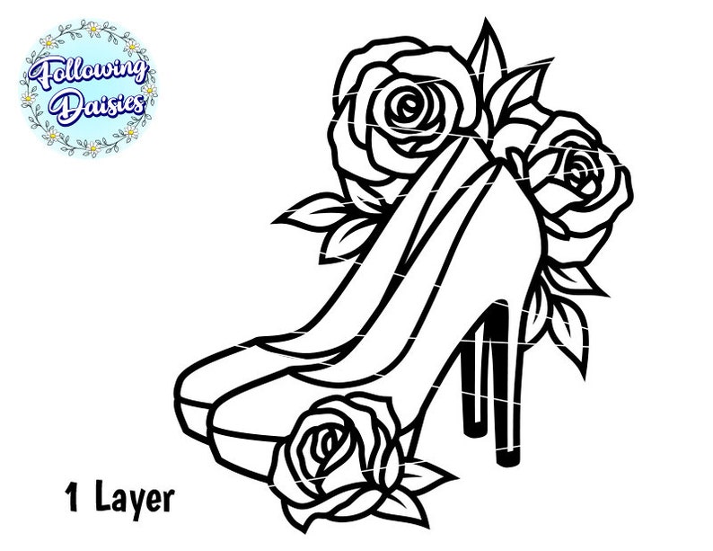 High HEEL SHOES SVG, Heeled shoes decorated with flowers, Women shoes, Fashion, Svg files for cricut and silhouette, Paper cut template image 3