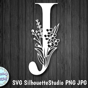 BLOEMEN LETTER J in Svg, decoratieve initiaal, papier gesneden sjabloon, Instant Download, Svg voor Cricut en silhouet