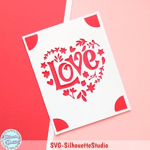 TARJETA con CORAZON floral SVG, Tarjeta de San Valentín svg, Love svg, Corazón floral svg, Amor svg,Archivos en svg para cricut y silhouette