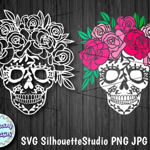 FLORAL SKULL in SVG, Tag der Toten, Halloween Dekoration, Papierschnitt Vorlage, Schnittdateien für Cricut und Silhouette, Instant Download