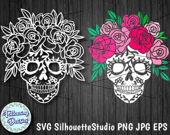 FLORAL SKULL in SVG, Day of the dead, Halloween Decoration, Paper cut template, Cut files for cricut and Silhouette, Instant Download