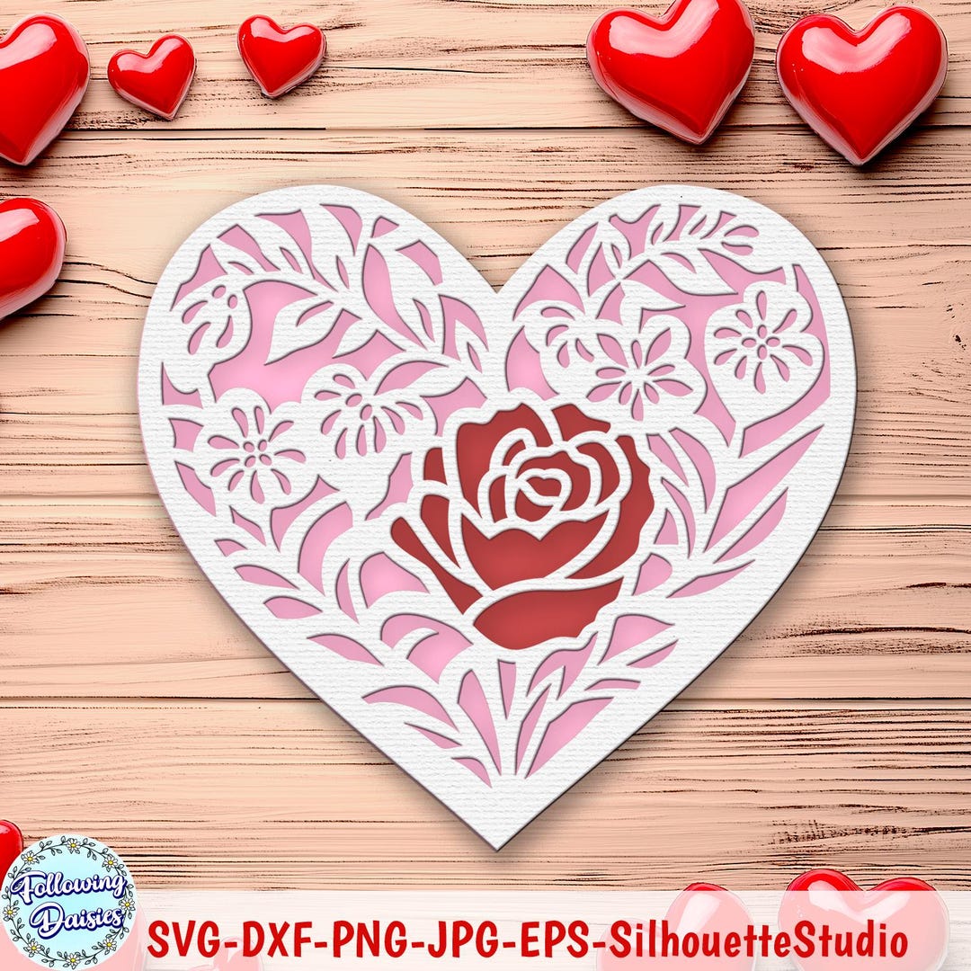 Floral Heart SVG: Layered Valentine's Day Design, Cricut & Silhouette ...