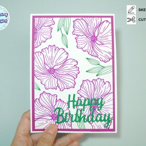 Joyeux ANNIVERSAIRE CARTE SVG, Conception de ligne unique, Stylos à croquis, Fichiers de coupe svg de carte de joyeux anniversaire, Feuille, Fichiers Svg pour Cricut et Silhouette