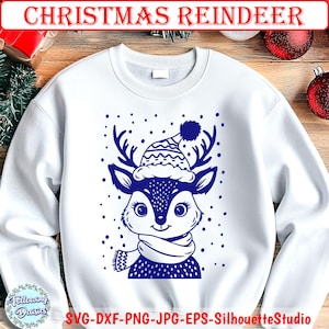 Renne de Noël SVG, svg visage renne, images svg renne, fichiers svg Noël, t-shirt Noël svg, svg pour Cricut et Silhouette