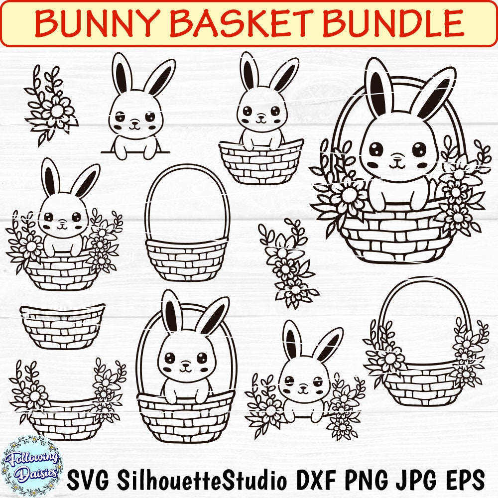 BUNNY BASKET SVG, Rabbit Svg, Spring Svg, Bunny Svg Files for Cricut ...