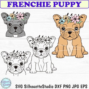 FRANZÖSISCHE BULLDOGGE SVG, Frenchie Welpe mit Krone SVG, Frenchie SVG Dateien, Kleiner Hund SVG, Französische Bulldogge Gesicht SVG, Hunde SVG Dateien für Cricut