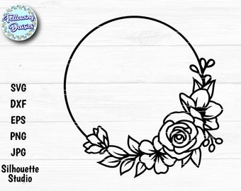 Floral Frame SVG: Circle Wreath Monogram, Cricut & Silhouette Cut File