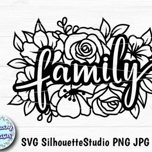 Family en SVG, Family decorado con flores, Familia, Cartel para el hogar, Floral, Nuevo hogar, Archivos svg para Cricut y Silhouette