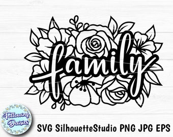 FAMILY SVG, Family decorated with flowers, Positive vibes, Home sign, Family sign, Svg files for cricut and silhouette, Paper cut template