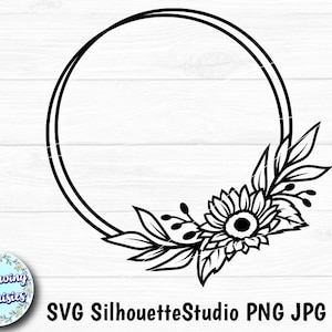 FLORAL FRAME SVG, Sunflower frame, Monogram frame, Circle frame, Paper cut template, Svg files for cricut and silhouette