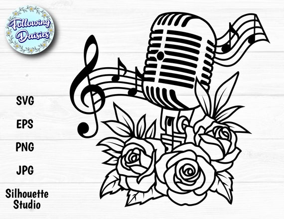 Download Vintage Microphone In Svg Floral Microphone Music Flowers Etsy
