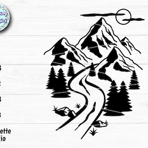 MONTAGNE e FIUME in SVG, Natura, Avventura, Vita di montagna, Fauna selvatica, Foresta, File Svg per Cricut e Silhouette, Modello di taglio della carta