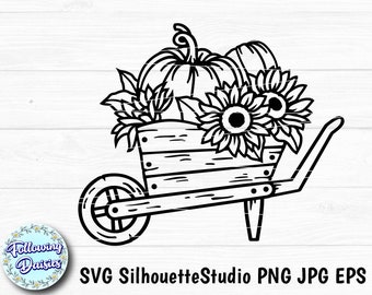 Harvest cart with PUMPKINS and SUNFLOWERS SVG, Halloween, Thanksgiving, Fall, Autumnal decoration, Cut files for cricut and Silhouette