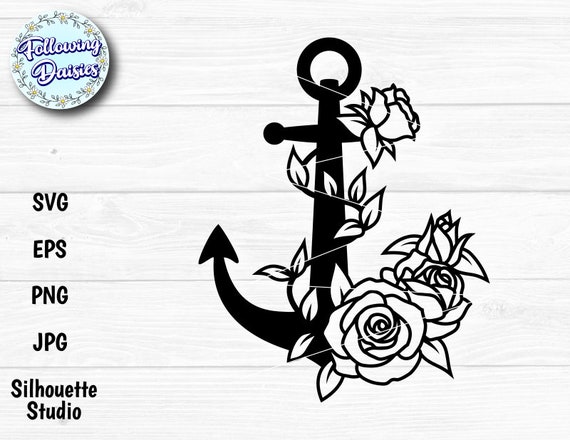 Download Floral Anchor In Svg Anchor Silhouette Anchor With Flowers Etsy