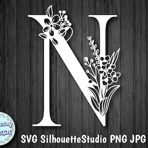 LETRA FLORAL N em Svg, Inicial Decorativa, Modelo de corte de papel, Download instantâneo, Svg para Cricut e Silhouette