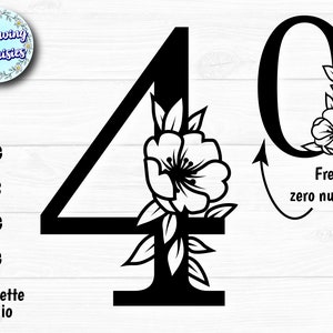 NUMERO 4 in SVG, Numeri decorati con fiori, Numero 0, Numeri floreali, Numeri per il taglio, File da taglio per cricut e silhouette