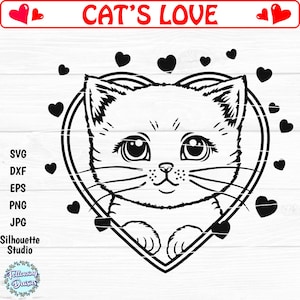 CAT SVG, Cat face svg, Valentines day svg, Cat svg fichiers pour cricut, Cat svg pour chemise, Animal svg file, Fichiers Svg pour cricut et silhouette