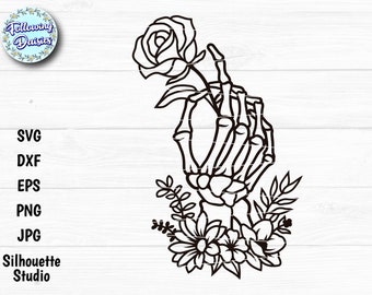 Floral SKELETON HAND in SVG, Day of the dead, Halloween svg, Skeleton cut file, Gotic, Cut files for cricut and Silhouette